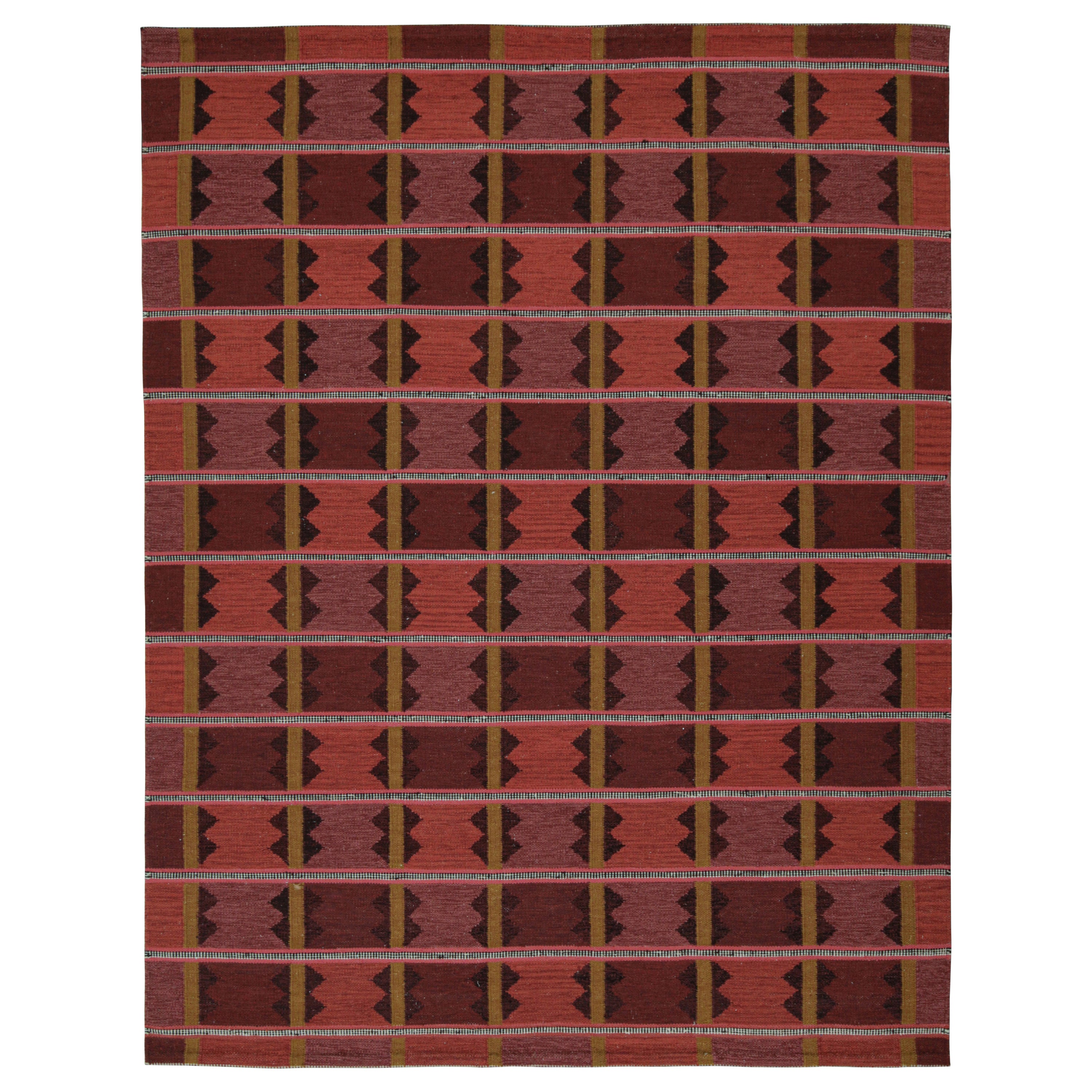 Rug & Kilim’s Scandinavian Style Kilim with Patterns in Tones of Red & Gold For Sale