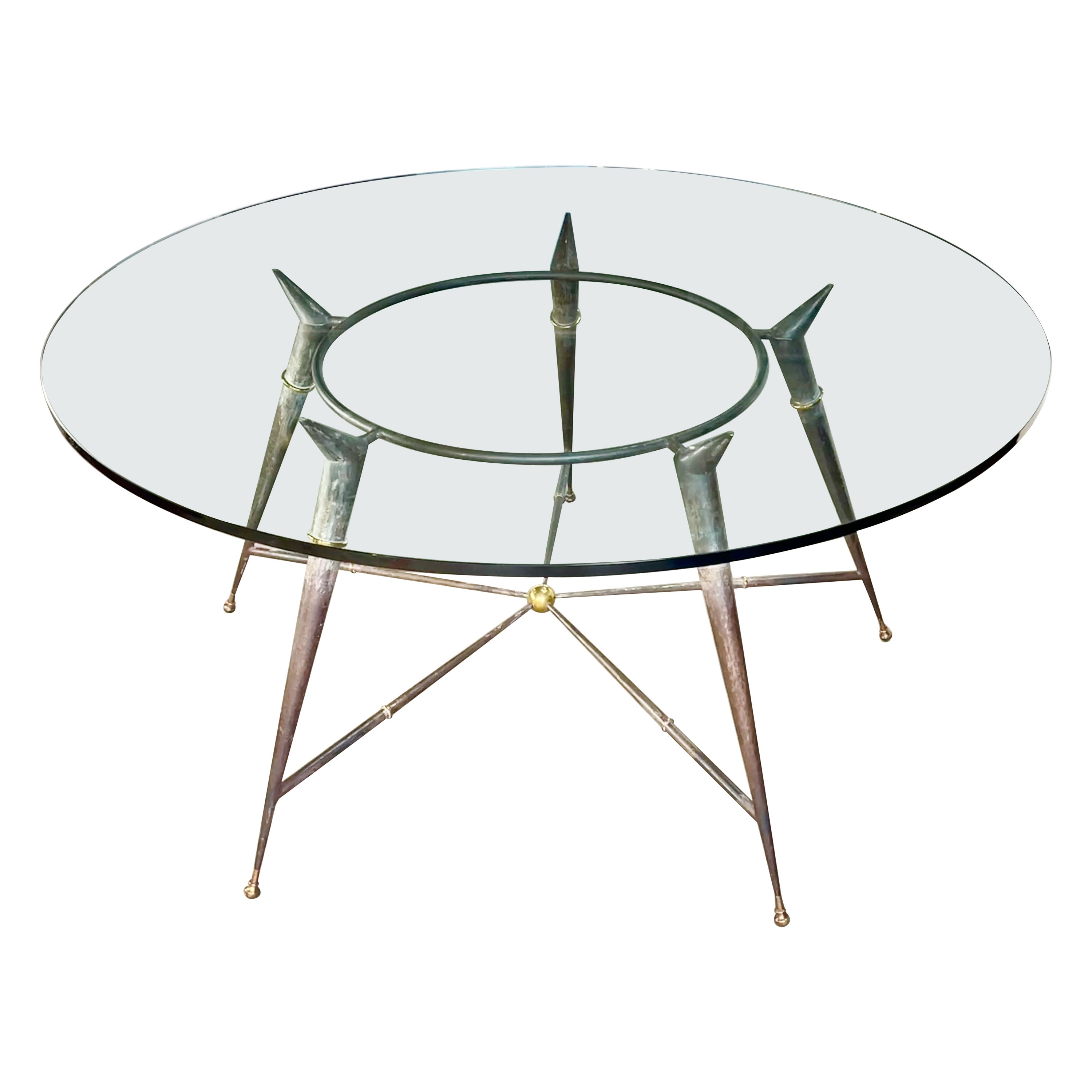 Arturo Pani Style Iron and Brass Round Dining Table For Sale