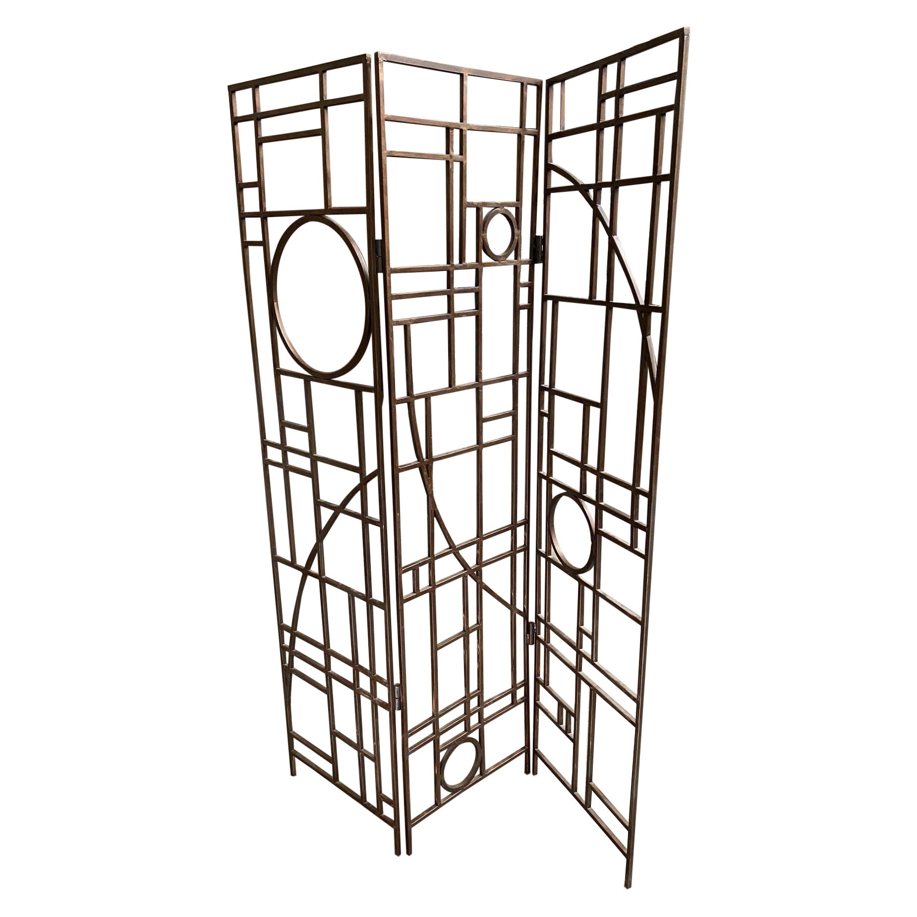 Art Deco Kupfer-Ton 3 Panel Raumteiler Bildschirm