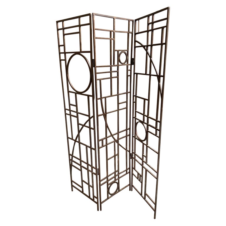 Art Deco Copper Tone 4 Panel Room Divider Screen For Sale at 1stDibs