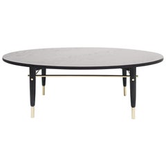 Brass Accented Coffee Table in Black Ceruse, C. 1950s