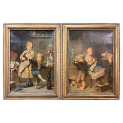 Pair of 19th Century French Signed Chromo Lithographs in Gilt Frames