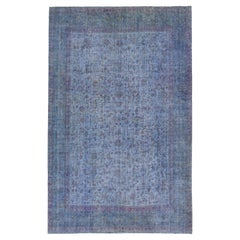 Handmade Vintage Overdyed Wool Rug in Blue with Allover Motif