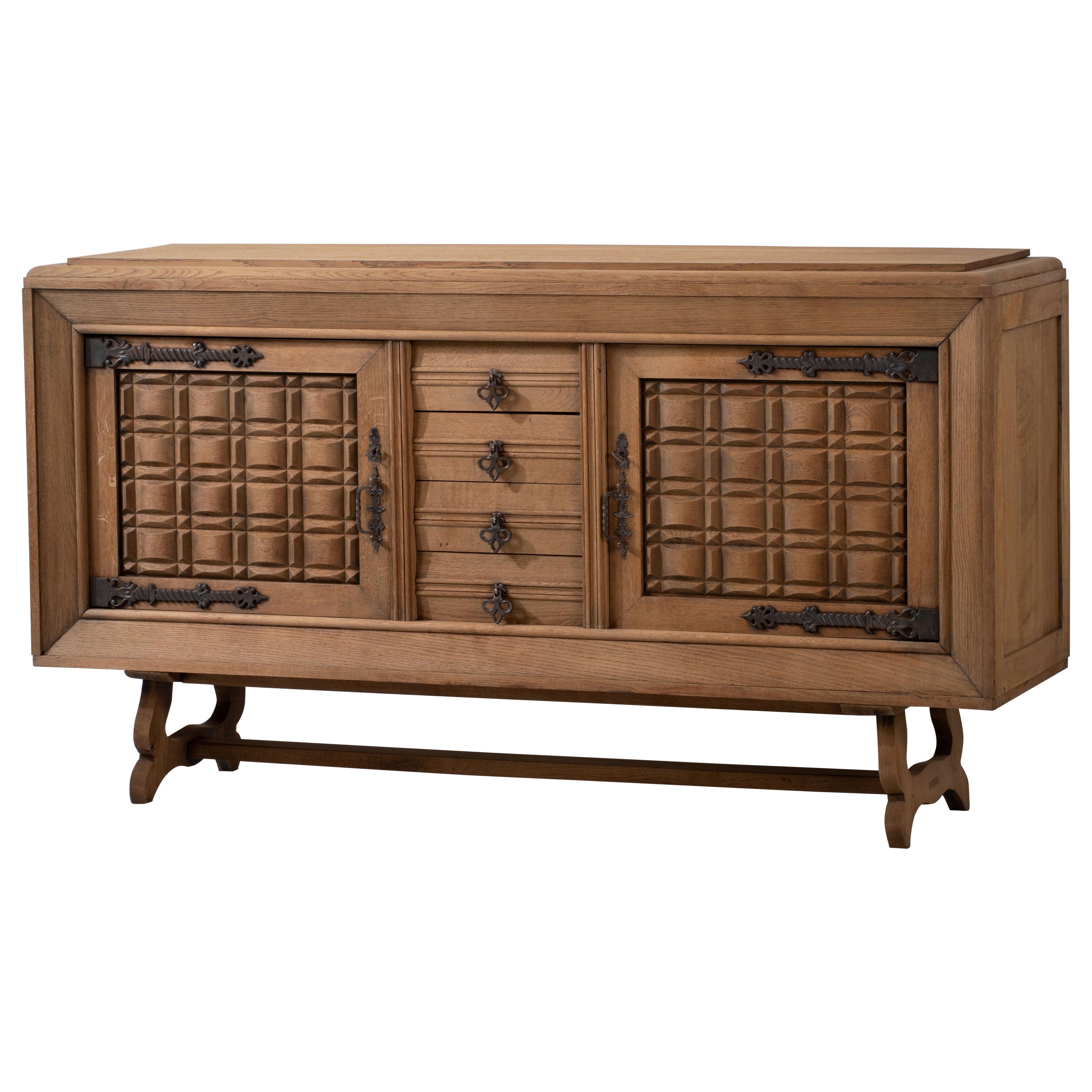 Brutalist Natural Oak Sideboard, France, 1940 For Sale