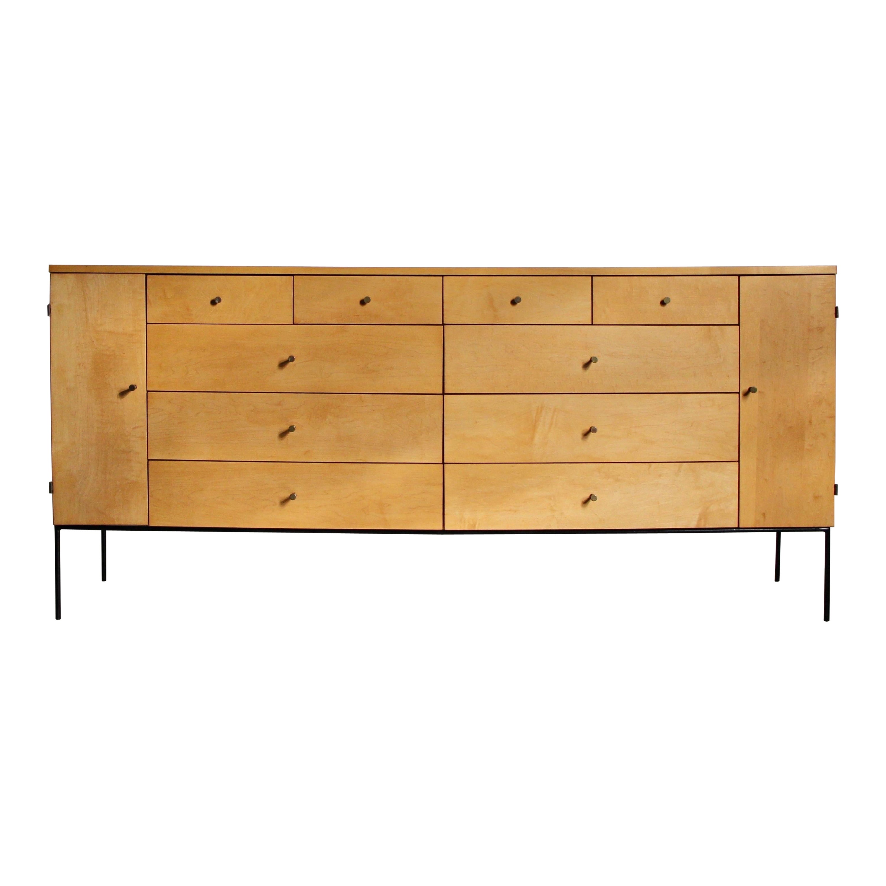 Paul McCobb 20-Drawer Maple Dresser with Iron Base for Winchendon, 1950s