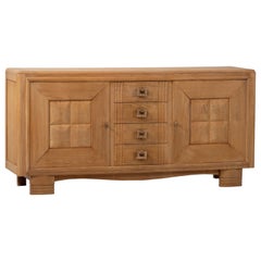 Vintage Brutalist Solid Oak Sideboard, France, 1940