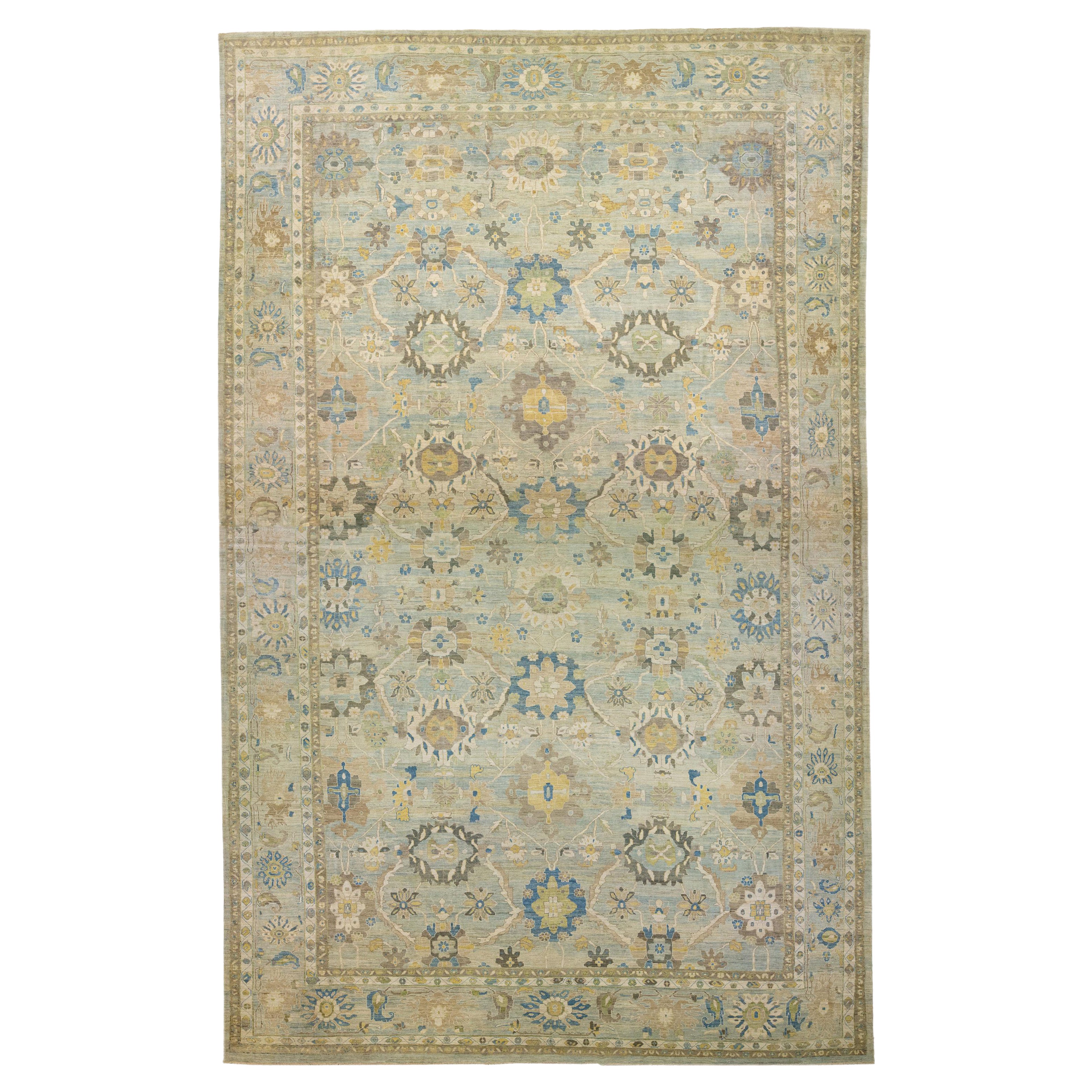 Alfombra Moderna De Lana Sultanabad Con Campo Floral Azul Tamaño Palace en venta