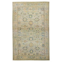 Palace Size Modern Sultanabad Wool Rug with Floral Blue Field