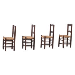 Set of 4 Vintage French Oak Dining Chairs