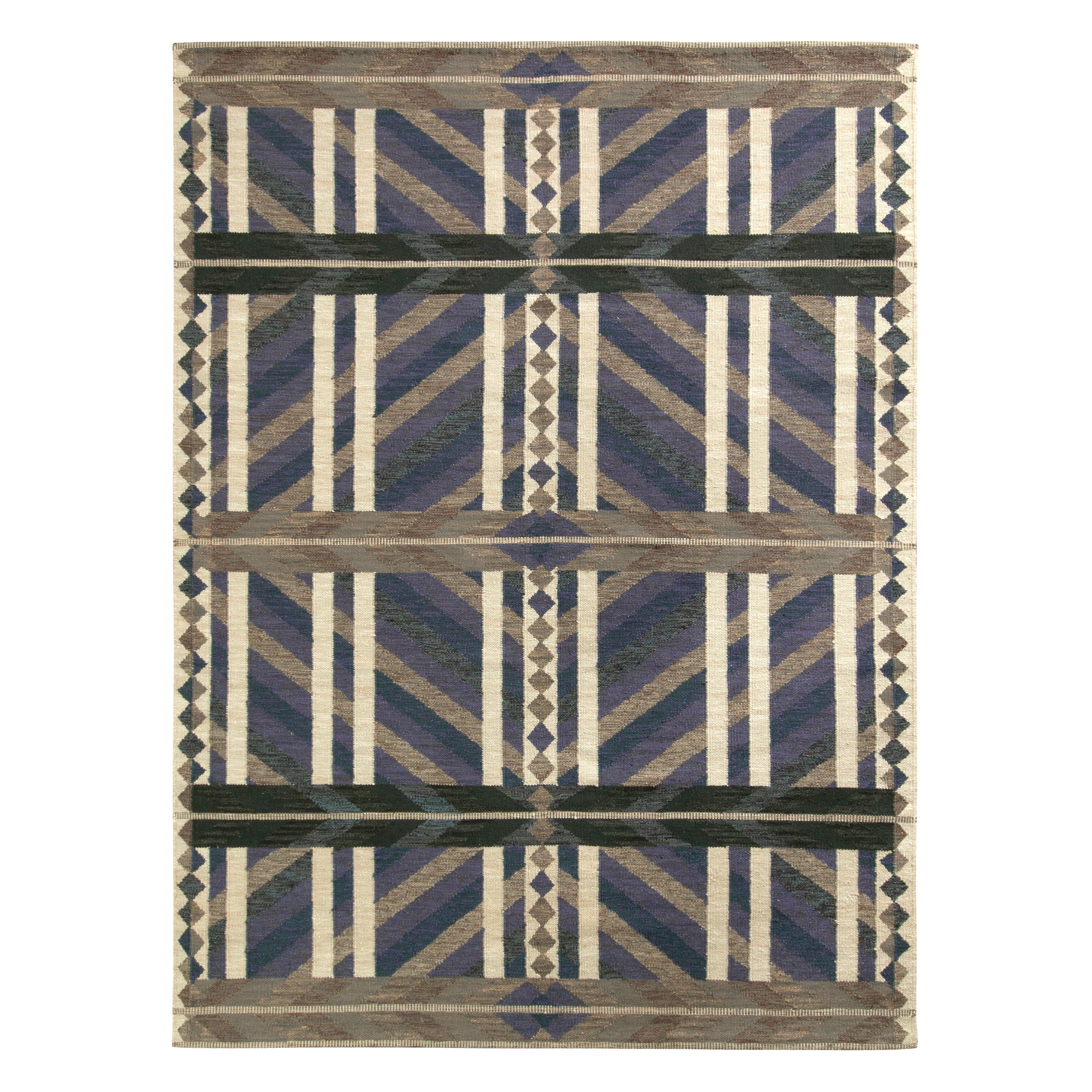 Rug & Kilim’s Scandinavian Style Kilim Rug in Blue Beige-Brown Geometric pattern For Sale
