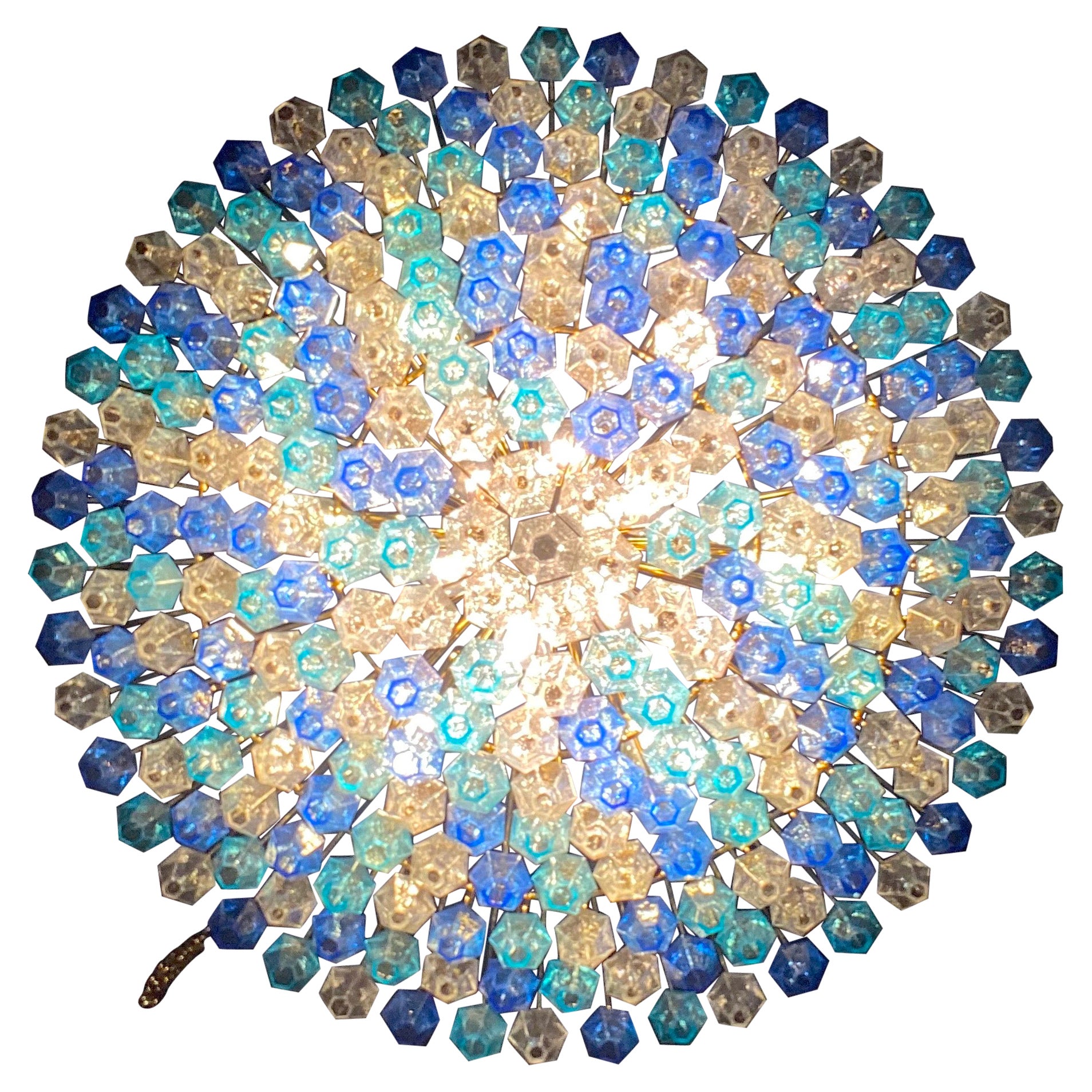 Extraordinary Sapphire Color Poliedri Murano Glass Ceiling Light or Chandelier For Sale