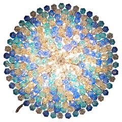 Retro Extraordinary Sapphire Color Poliedri Murano Glass Ceiling Light or Chandelier