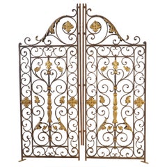 Pair of Antique French Wrought and Gilt Iron Gates, circa 1870