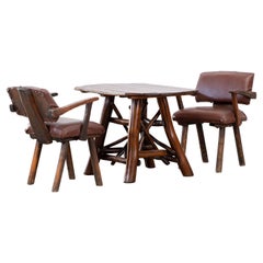 Used Captivating Brutalist Oak Dining Set - Rustic Charm - 4-Piece Ensemble