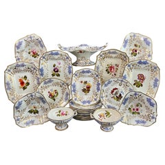 H & R Daniel Dessert Service, Floral with Lilac Sprigging, Regency, 1824