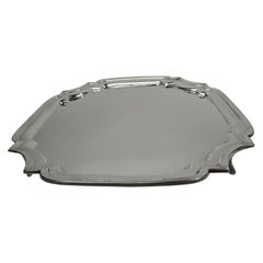 English Georgian Sterling Silver Square Cartouche Salver Tray