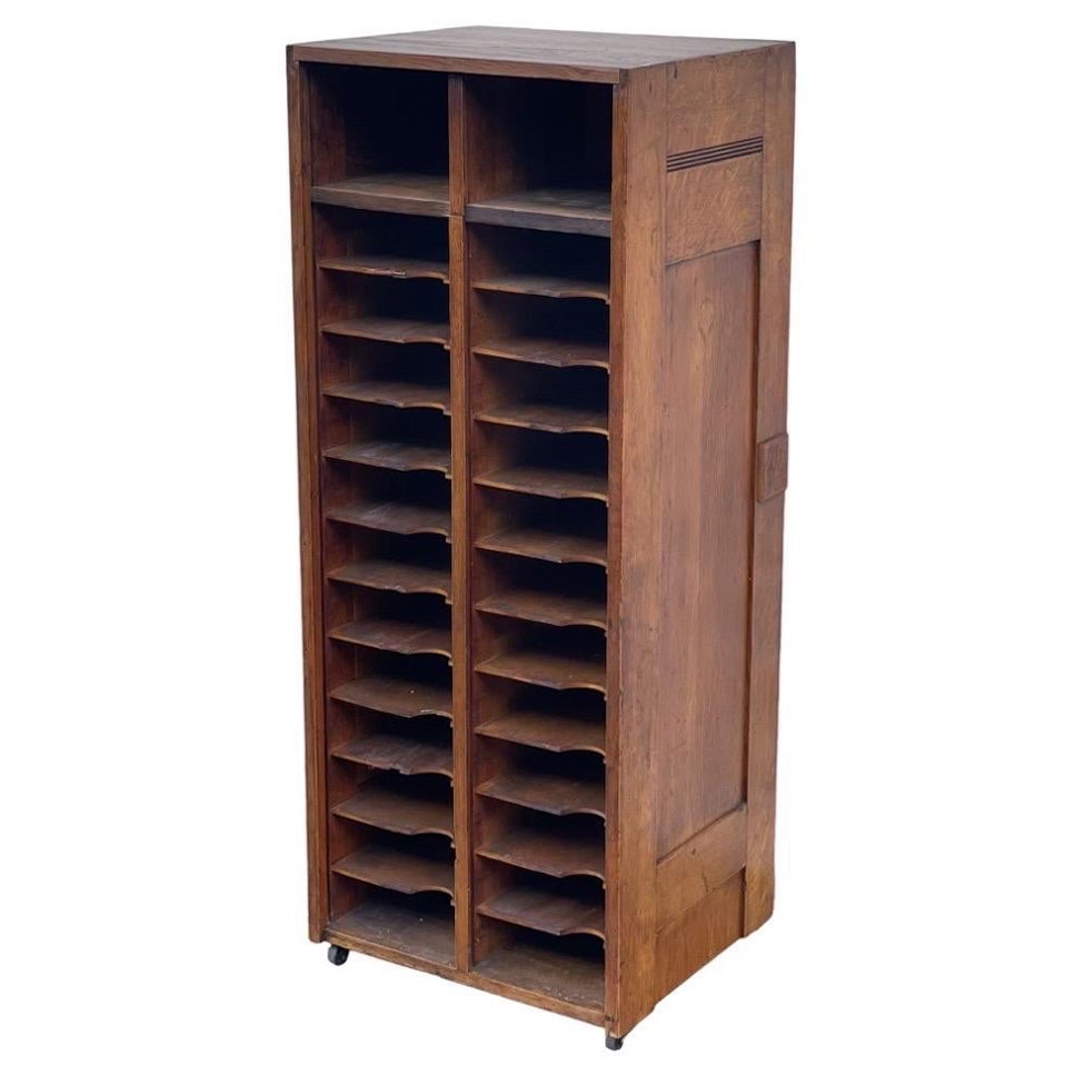 Antique Storage Accessory Cabinet with Casters, Fixed Shelves