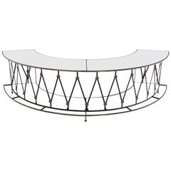Gorgeous Wrought Iron Brass Milk Glass Half Round Bar Serving Table