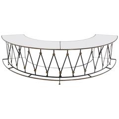 Gorgeous Wrought Iron Brass Milk Glass Half Round Bar Serving Table