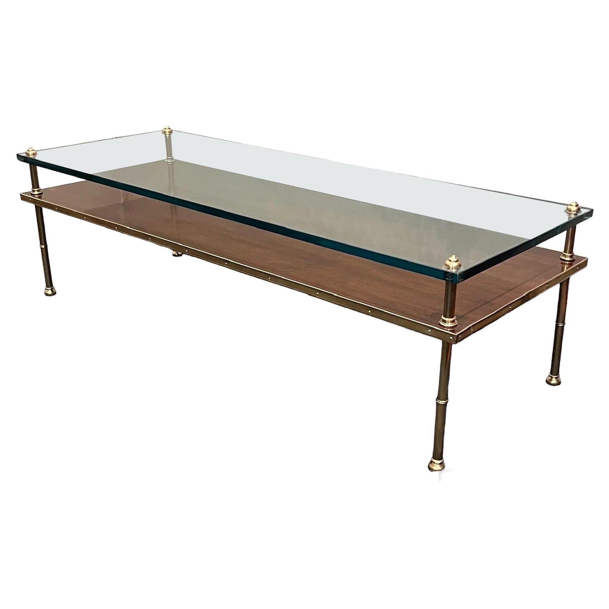 Gilt-Bronze, Walnut & Glass Low Table For Sale