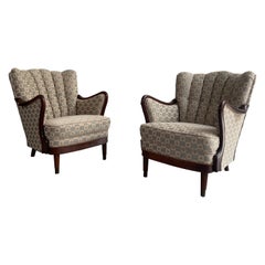 Antique Pair of Art Deco Wingback Lounge Chairs