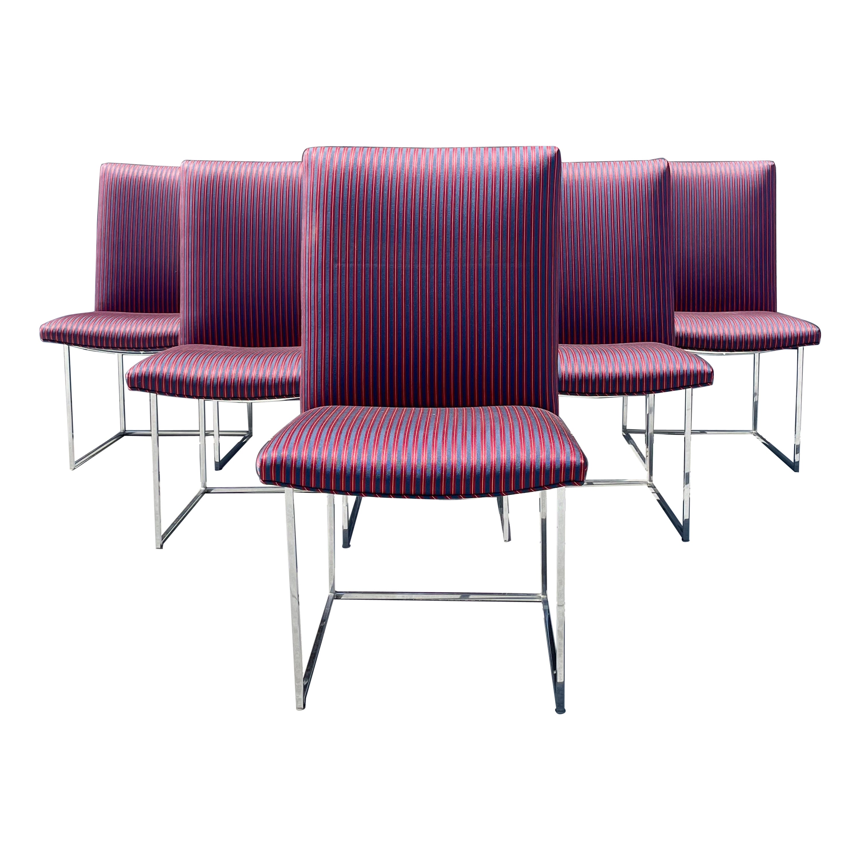 1970s Vintage Chrome Dining Chairs by Milo Buaghman for Thayer Coggin - Set of 6 For Sale