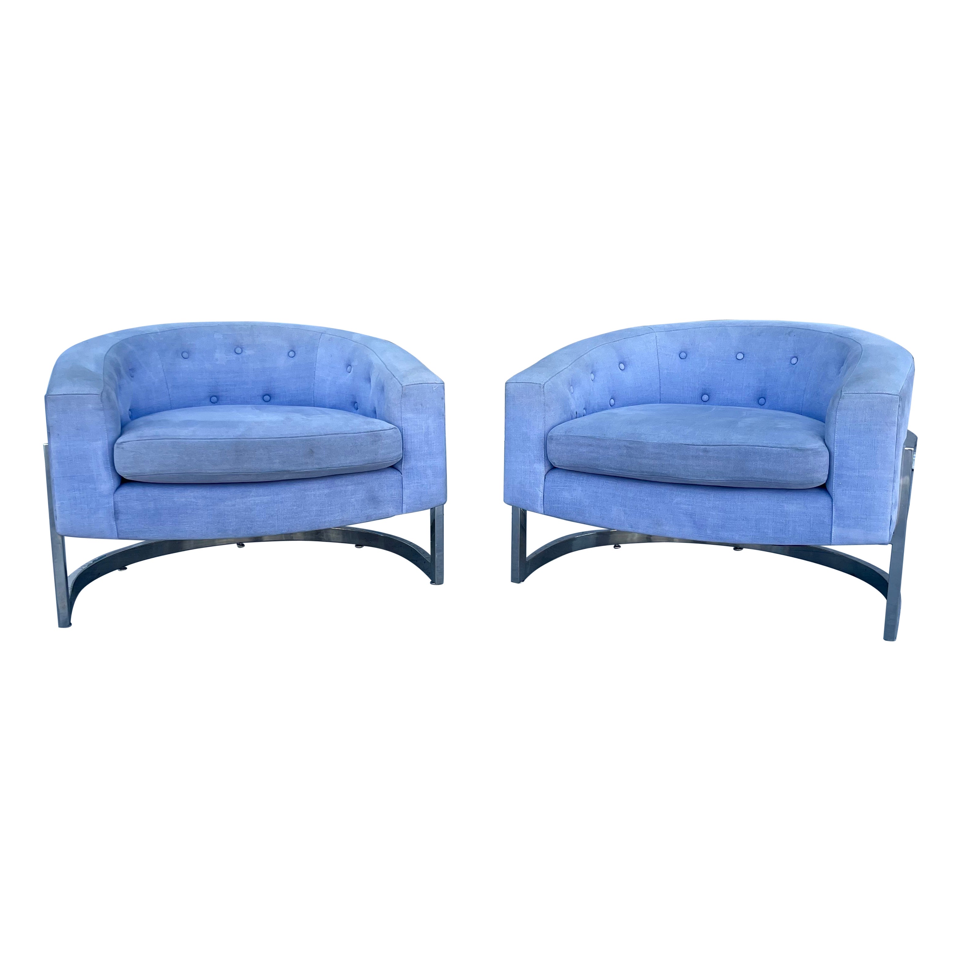 1970s Mid Century Lounge Chairs Styled After Milo Baughman - a Pair