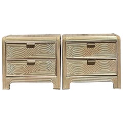 Late 20th Century Vintage Coastal Cerused Pencil Reed Nightstands, a Pair
