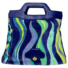 Emilio Pucci 1960s Large Velour Signed Fold over Double Handle Beach Tote Bag