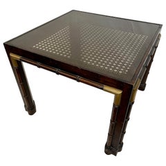 Knob Creek Faux Bamboo Square End Table with Brass Details and Cane Glass Top