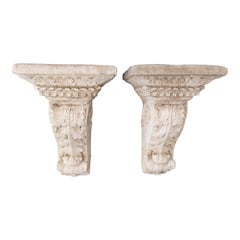 Pair of French Neoclassical Cast Stone Garden Wall Brackets Shelves Corbels