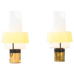 20th Century Stilnovo Pair of Table Lamps 8039 in Glass, Aluminum and Brass, 60s