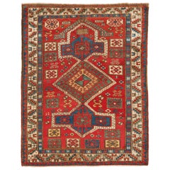 Tapis de prière caucasien ancien 3,8 x 4,8 m avec inscription « Kazak Prayer », vers 1870