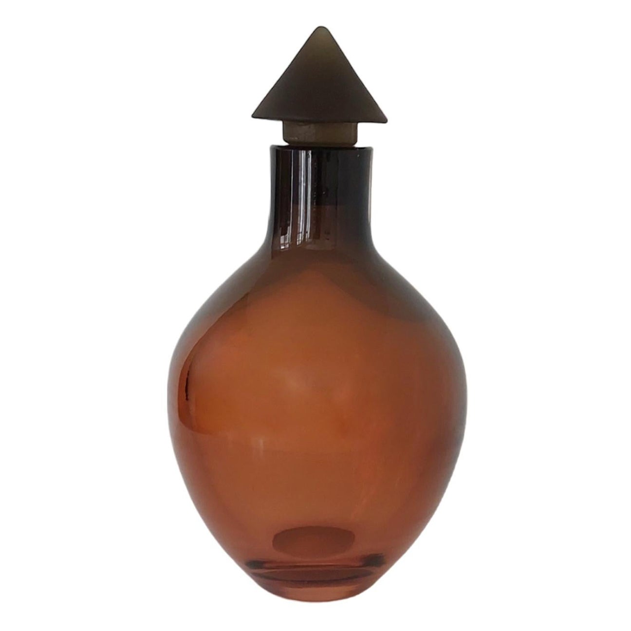Liquor Decanter in Sunset Olive Glass with Sculptured Stopper For Sale