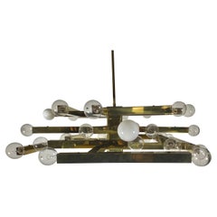 Italian Modern Brass Multi-Light Chandelier, Gaetano Scolari, Classic Modern De