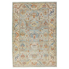 Modern Sultanabad Wool Rug with Multicolor Floral Motif in Blue