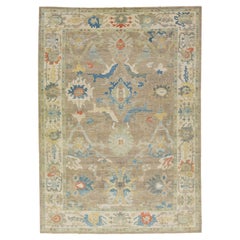 Modern Sultanabad Tan Wool Rug with Floral Design