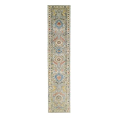 Contemporary Sultanabad Wool Runner Featuring a Multicolor Floral Design