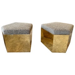 Brass Trapezoid Shape Stools/ Benches, Pair