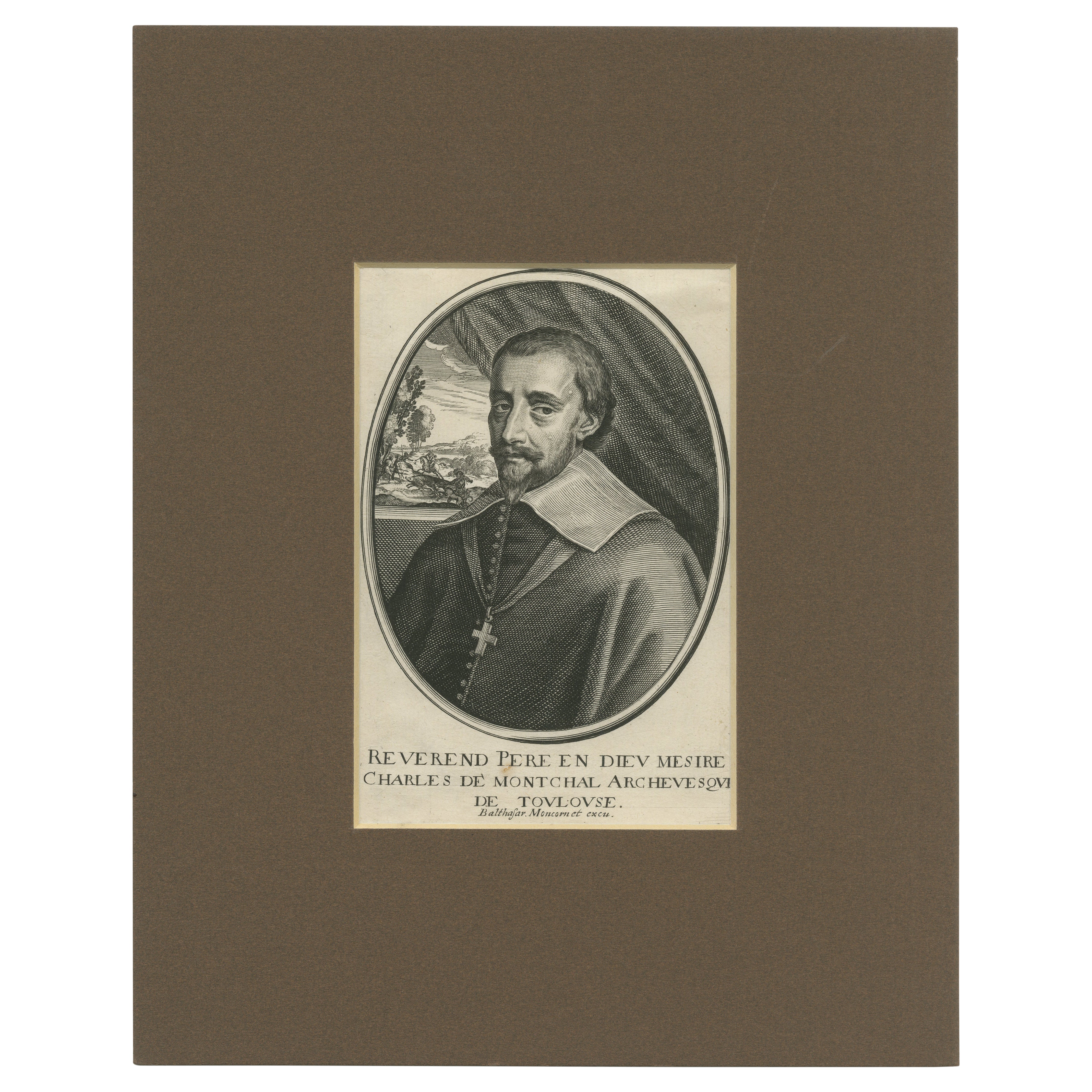 Antikes Porträt von Charles de Montchal, Erzbischof von Toulouse im Angebot