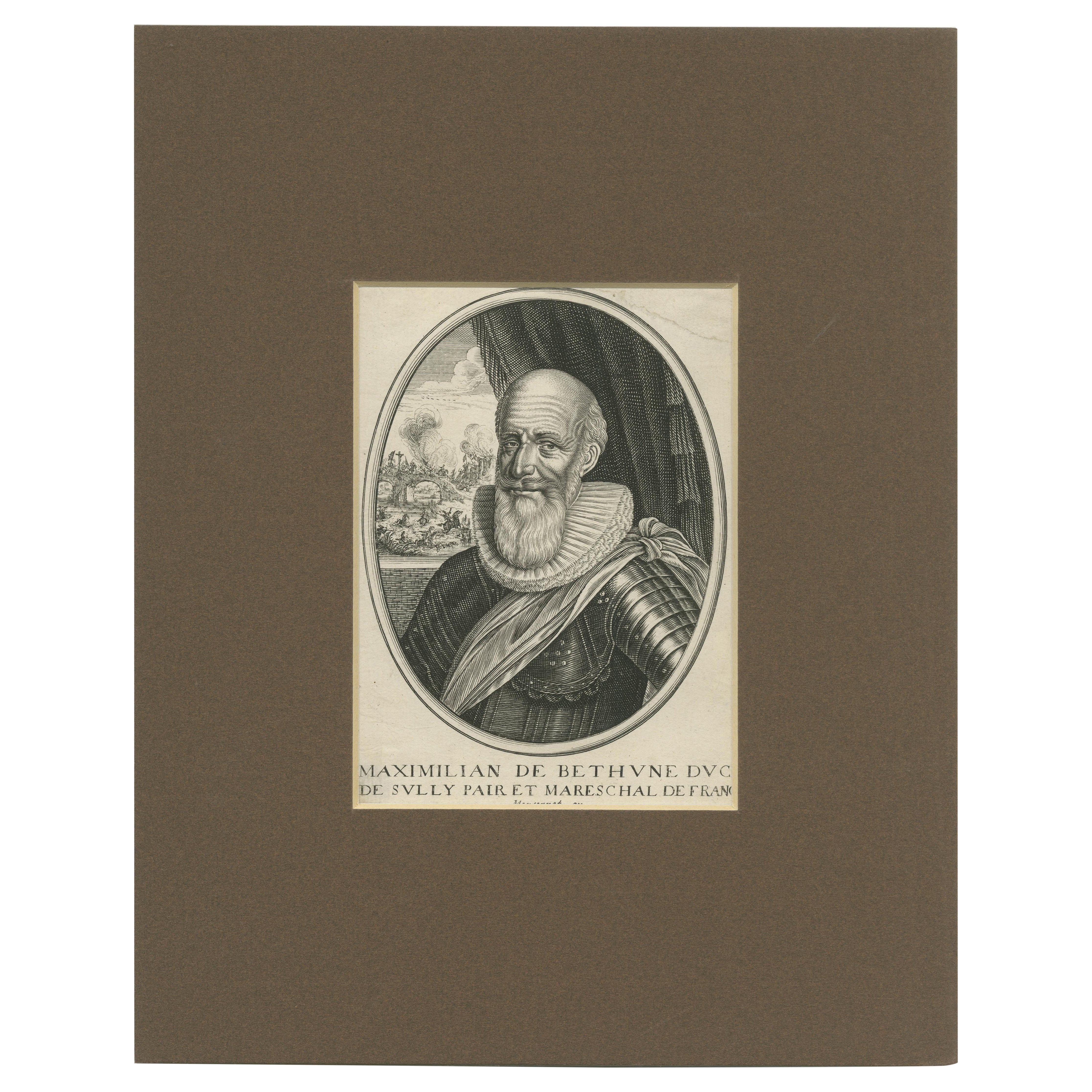 Antique Portrait of Maximilien De Béthune, Duke of Sully For Sale
