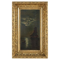 Antique Oil On Board Seascape with Ship