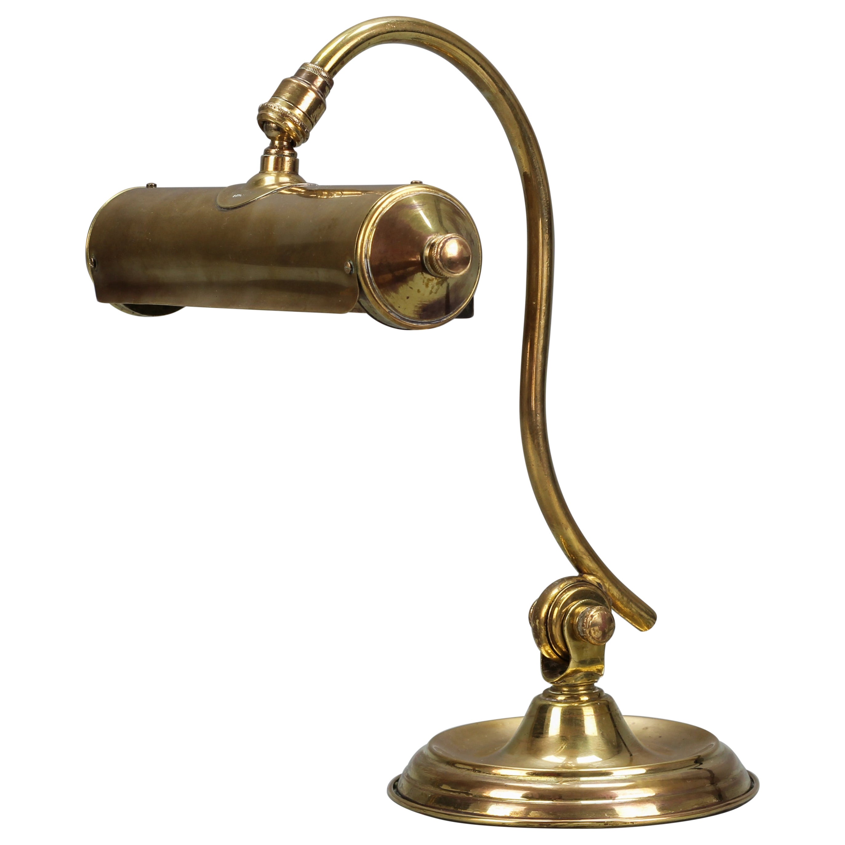 French Art Deco Brass Adjustable Desk Lamp, 1930s For Sale
