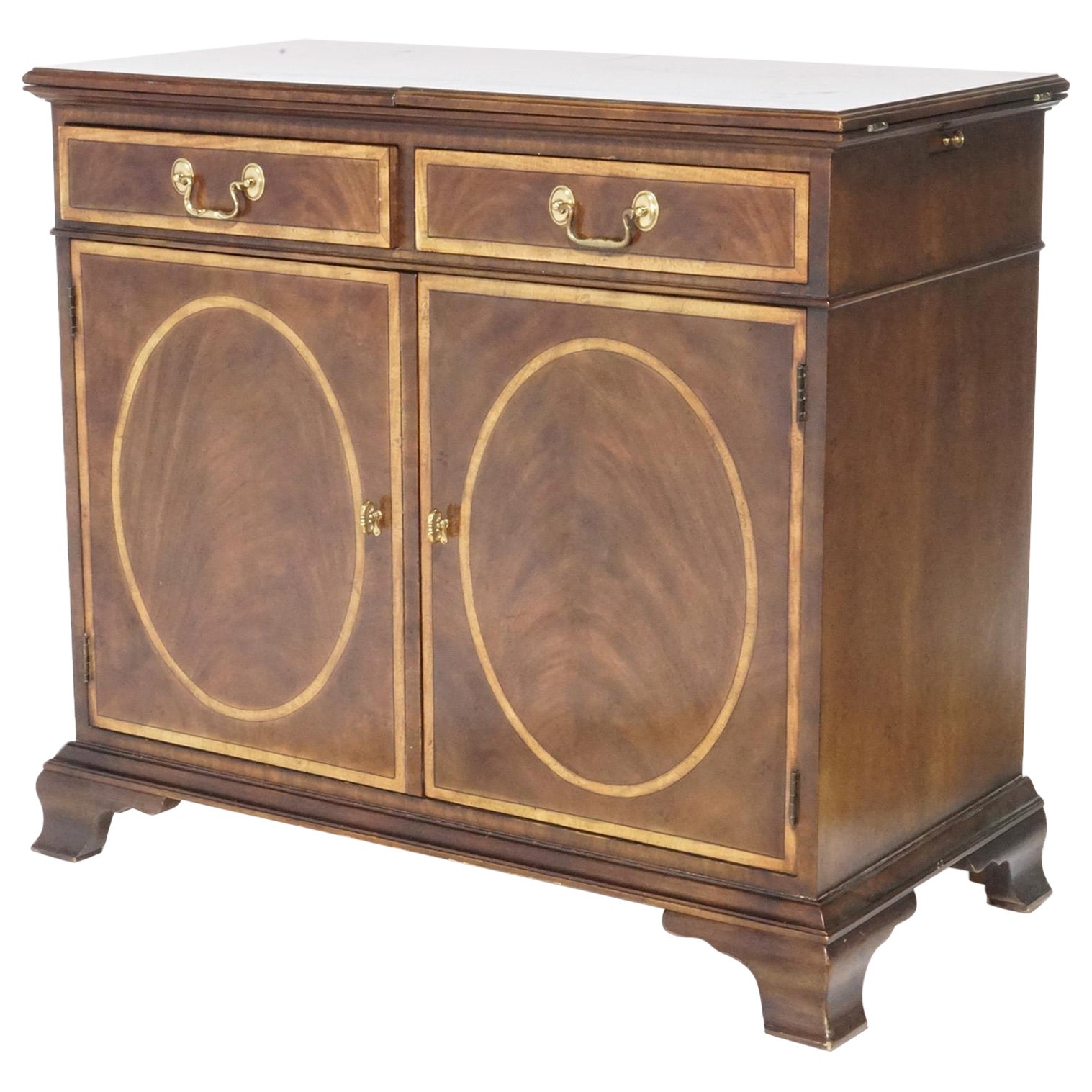 Regency Style Mahogany Inlaid & Banded Credenza Server by Henredon, 20th Century For Sale