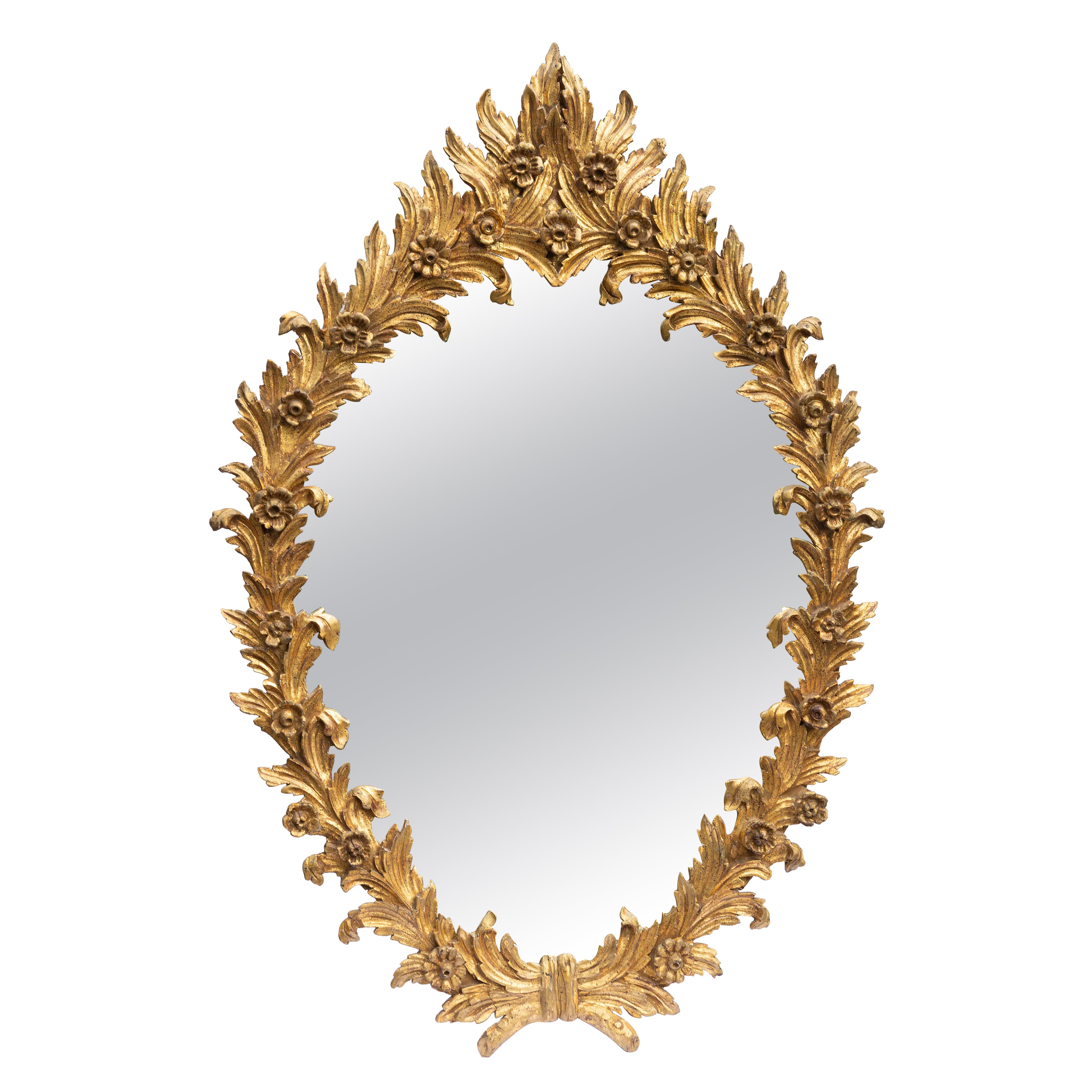 Italian Carved Giltwood Wall or Console Mirror by Florentia Midcentury For Sale