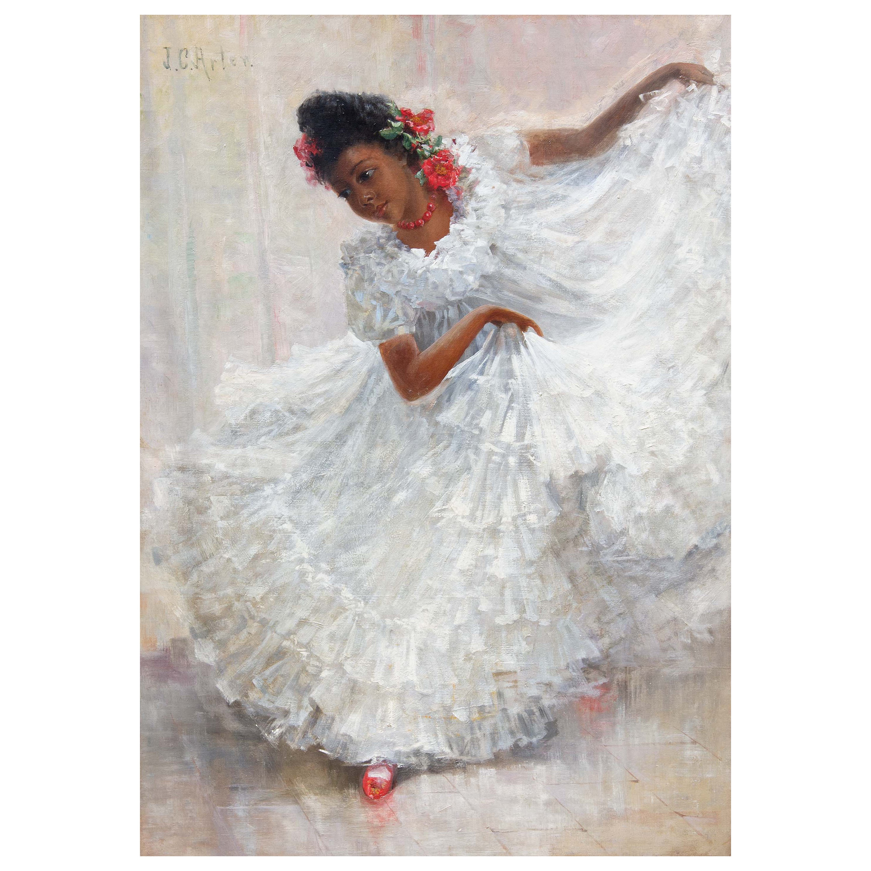 Pintura impresionista de una joven bailaora flamenca española por J.C. Arter