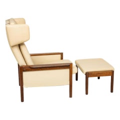 Vintage Midcentury Danish Modern Leather Rosewood Lounge Chair & Ottoman Kurt Østervig
