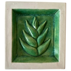 Vintage Terracotta Tile Bowl with Green Leaf