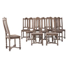 Vintage Belgian Bleached Oak Dining Chairs, Set of Ten