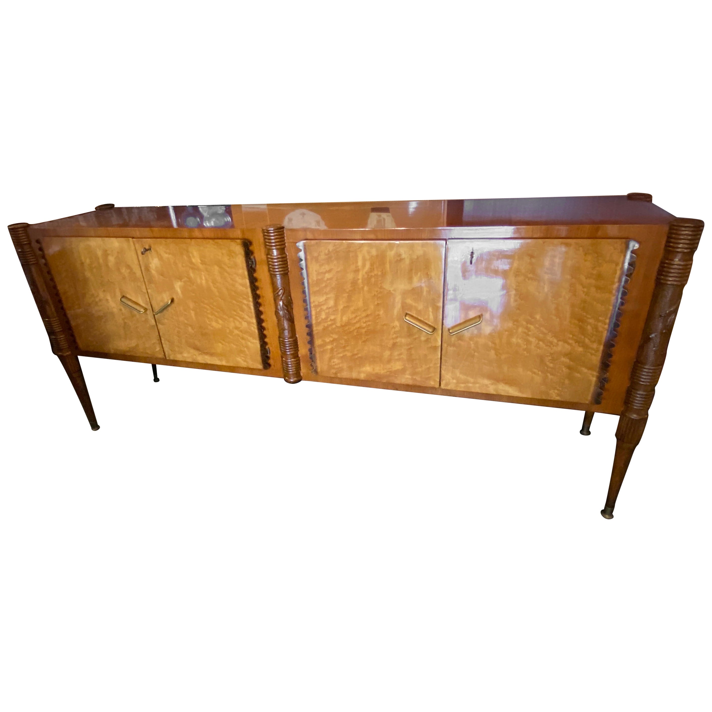 1950s Mid-Century Modern Hand-Carved Wood Italian Sideboard by Pier Luigi Colli For Sale
